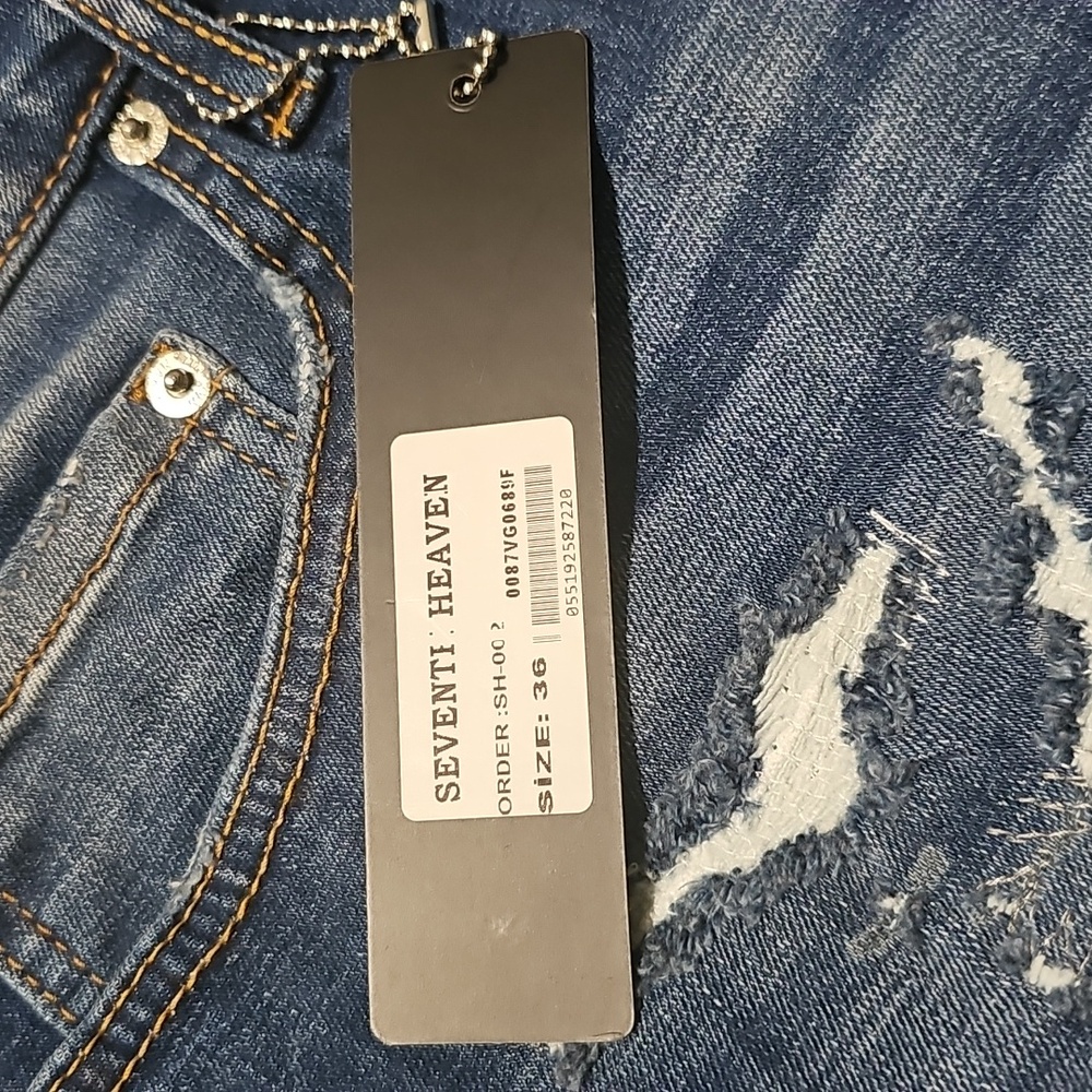 NWT 7TH HVN Jean Shorts Distressed Ripped Stretch Blue Denim 36 Jorts Stretch - Picture 4 of 7